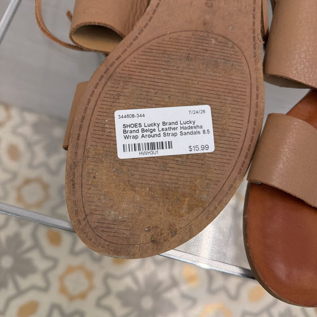 Lucky Brand Beige Leather Hadesha Wrap Around Strap Sandals 8.5