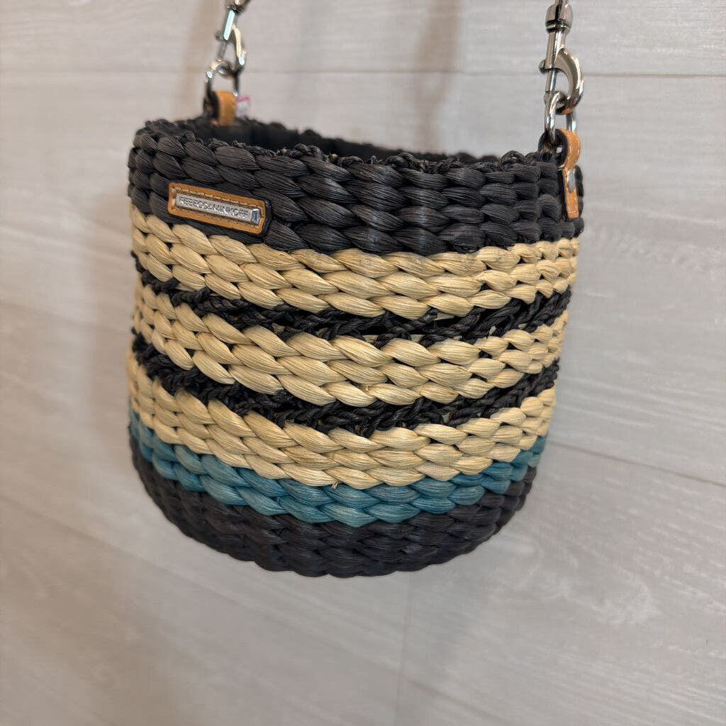 Rebecca Minkoff Navy/ Beige Woven Straw Bucket Bag Purse