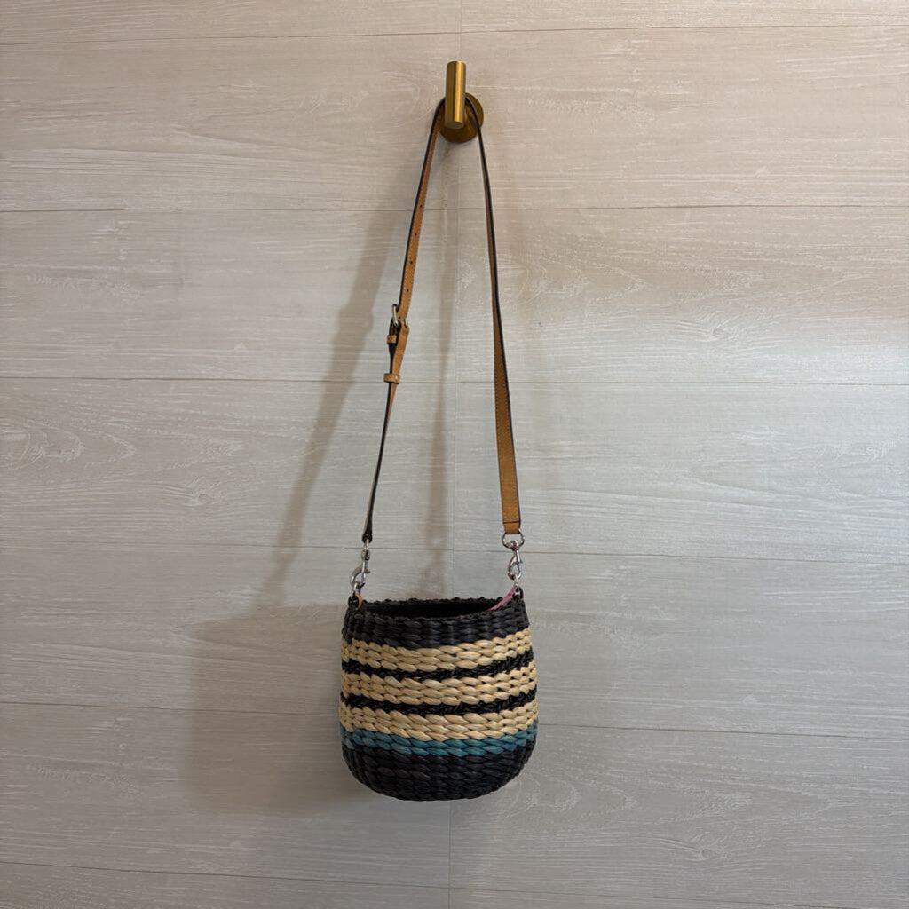 Rebecca Minkoff Navy/ Beige Woven Straw Bucket Bag Purse