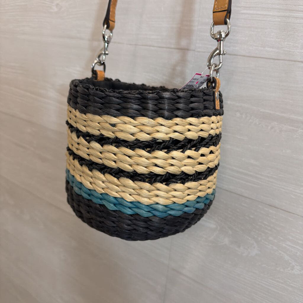 Rebecca Minkoff Navy/ Beige Woven Straw Bucket Bag Purse