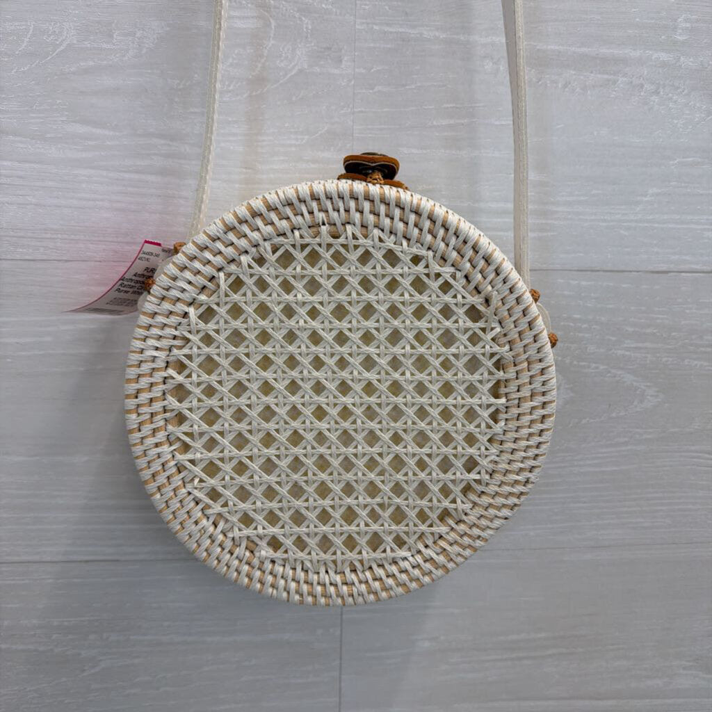 Anthropologie White Rattan Circle Bag Purse