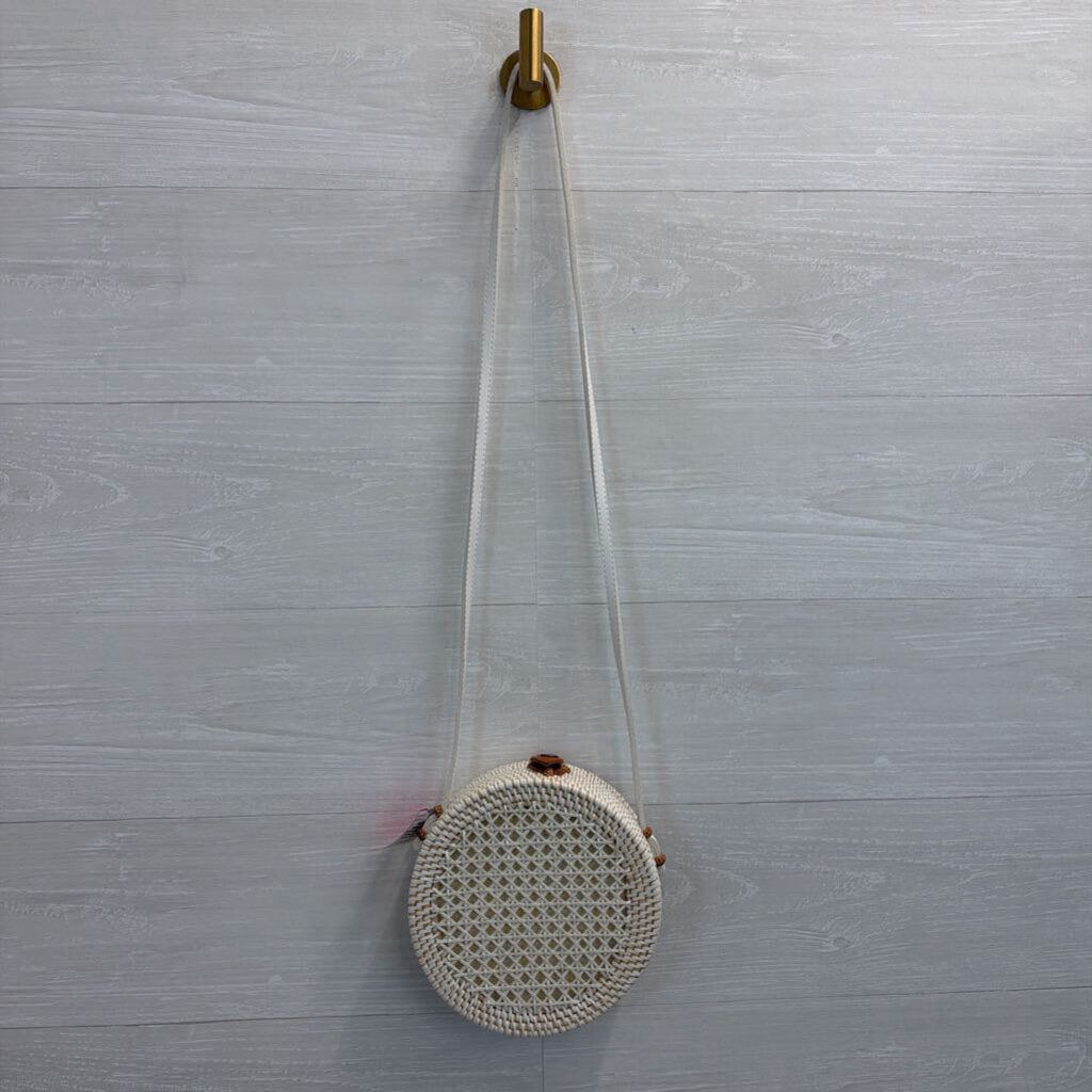 Anthropologie White Rattan Circle Bag Purse