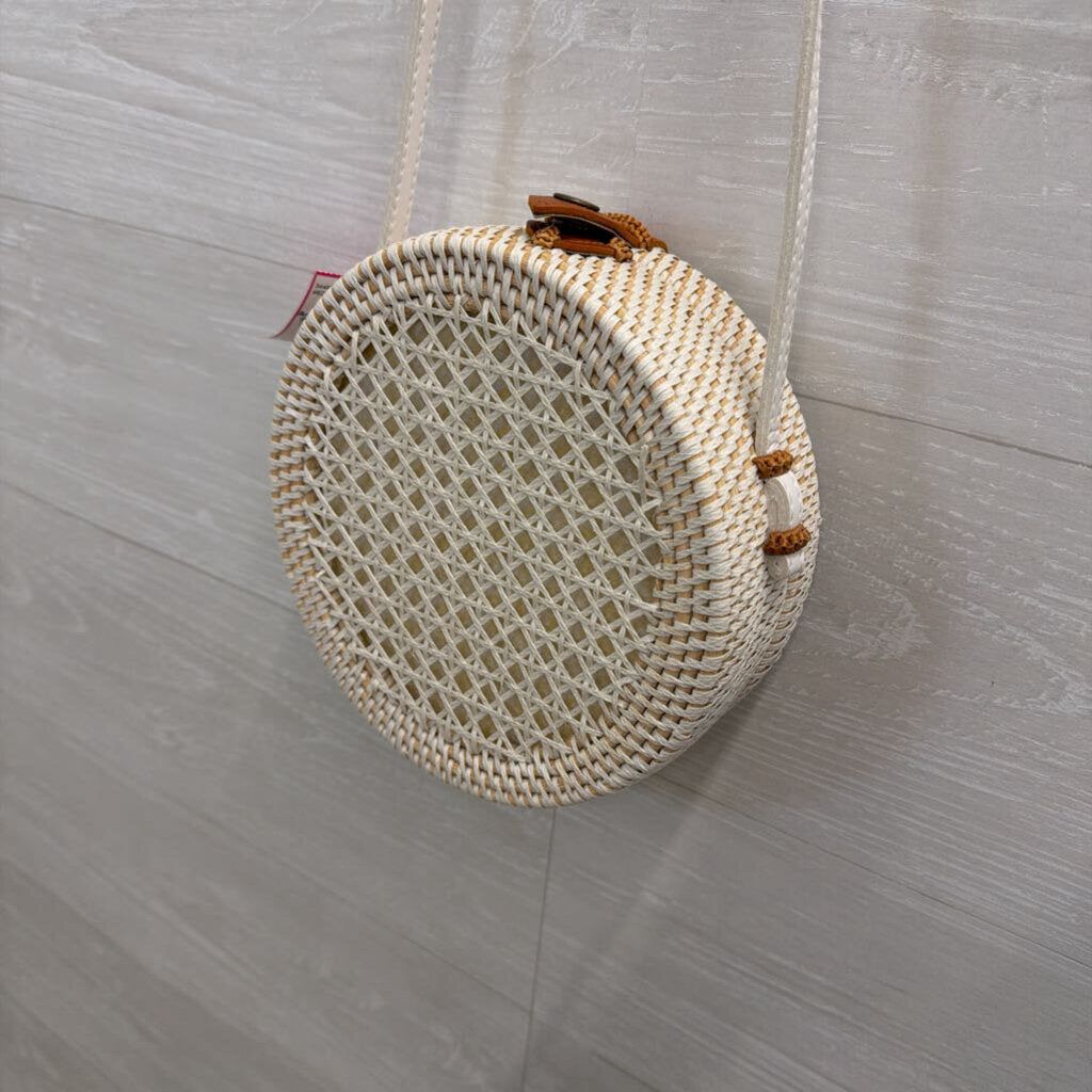 Anthropologie White Rattan Circle Bag Purse