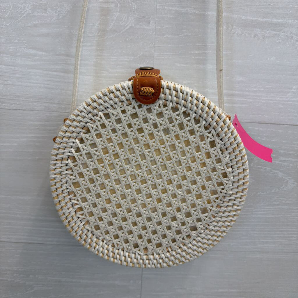 Anthropologie White Rattan Circle Bag Purse