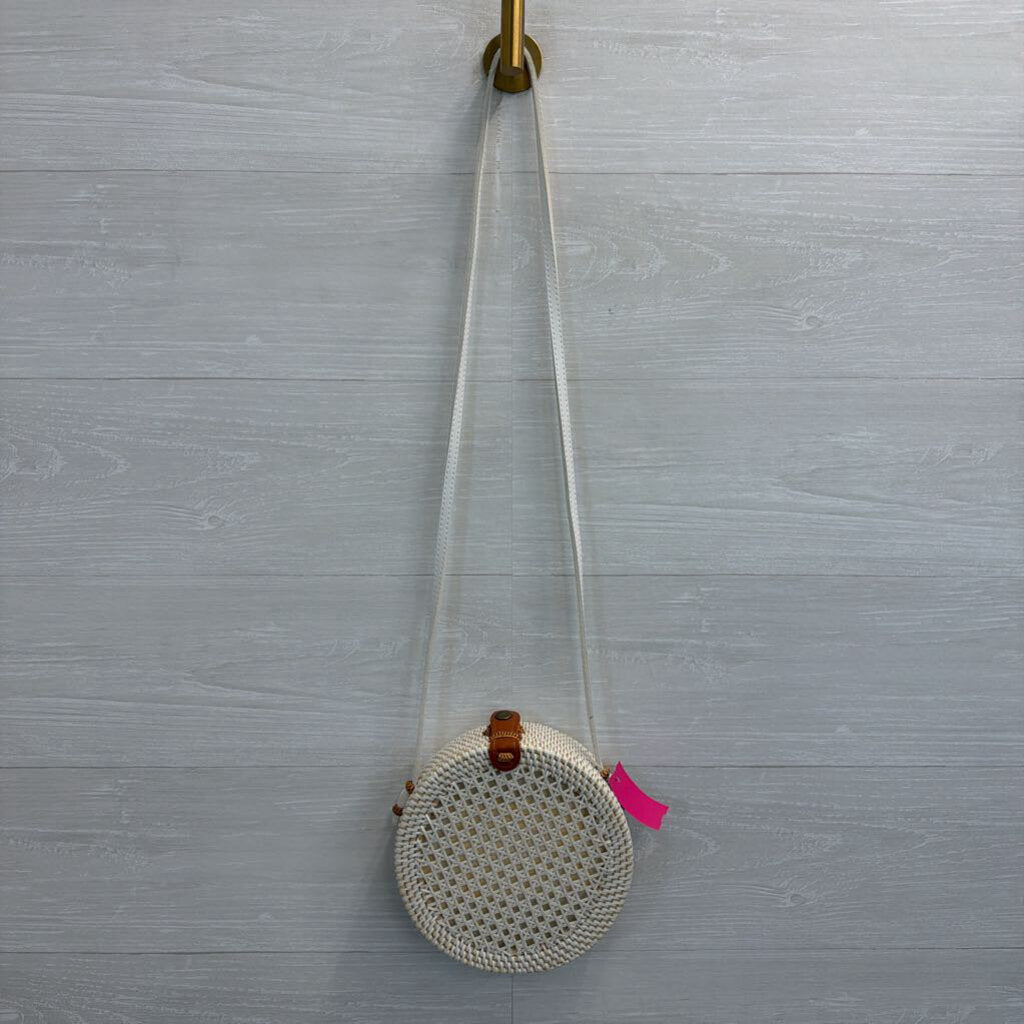 Anthropologie White Rattan Circle Bag Purse