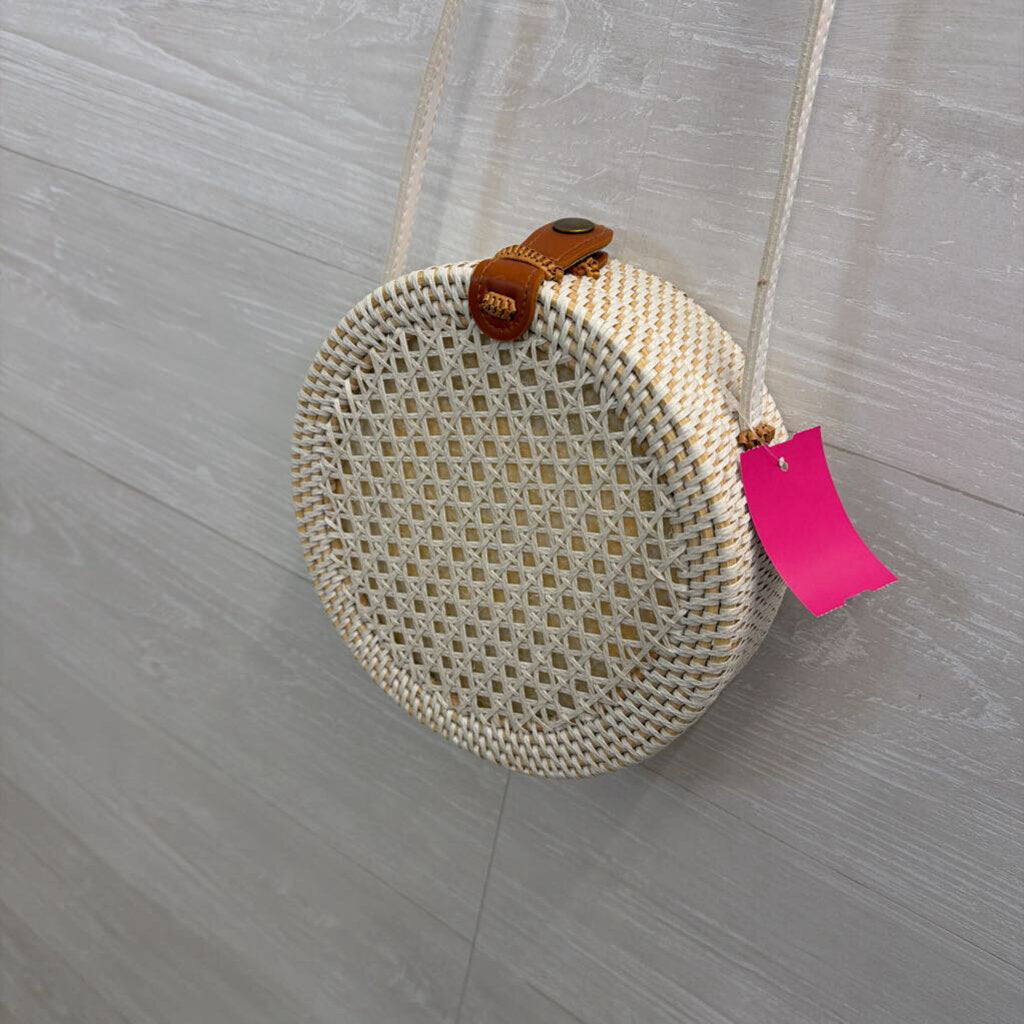 Anthropologie White Rattan Circle Bag Purse