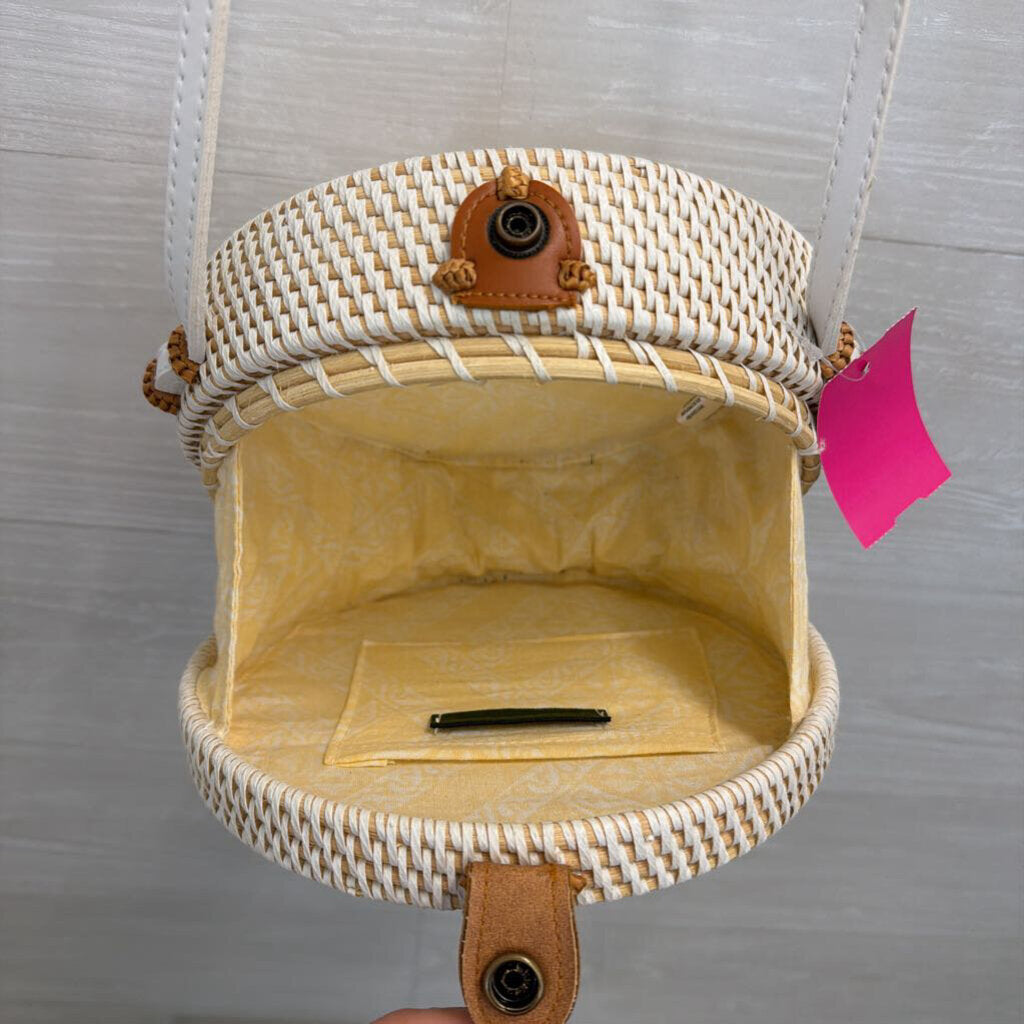 Anthropologie White Rattan Circle Bag Purse