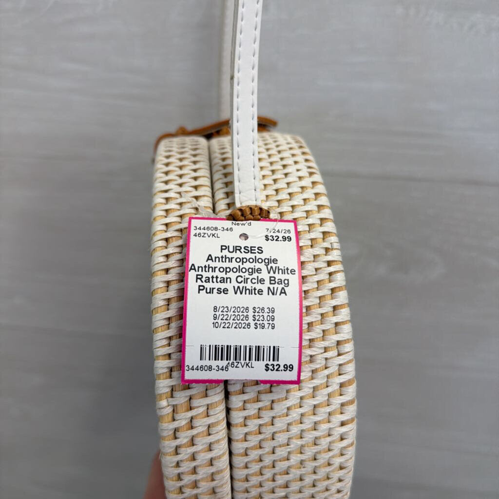 Anthropologie White Rattan Circle Bag Purse