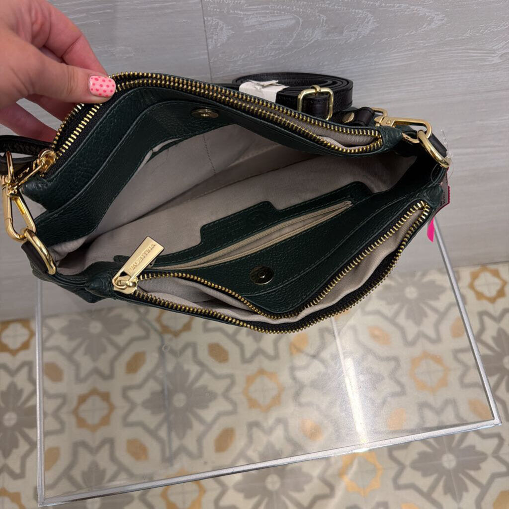 Valentina Green Pebbled Leather Crossbody Purse