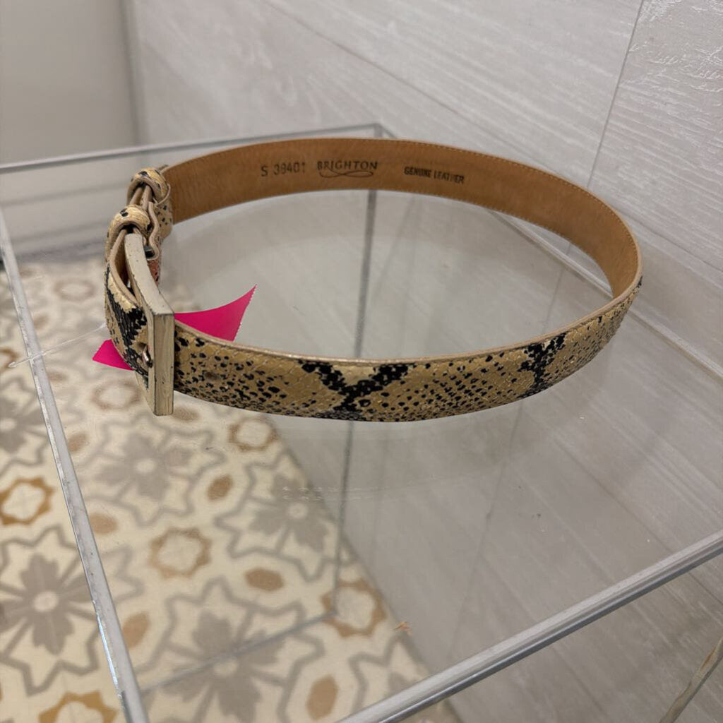 Brighton Beige/ Black Snakeskin Leather Belt Small