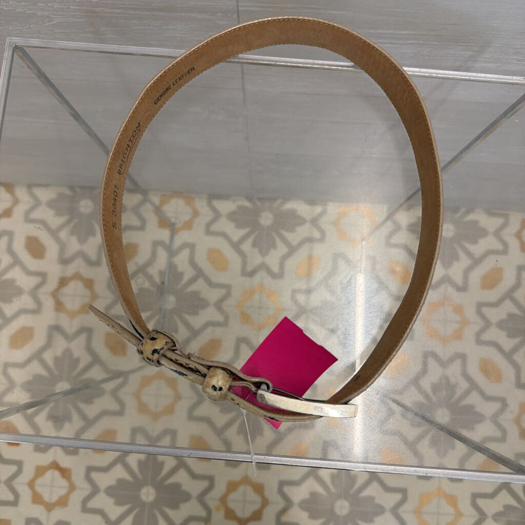 Brighton Beige/ Black Snakeskin Leather Belt Small