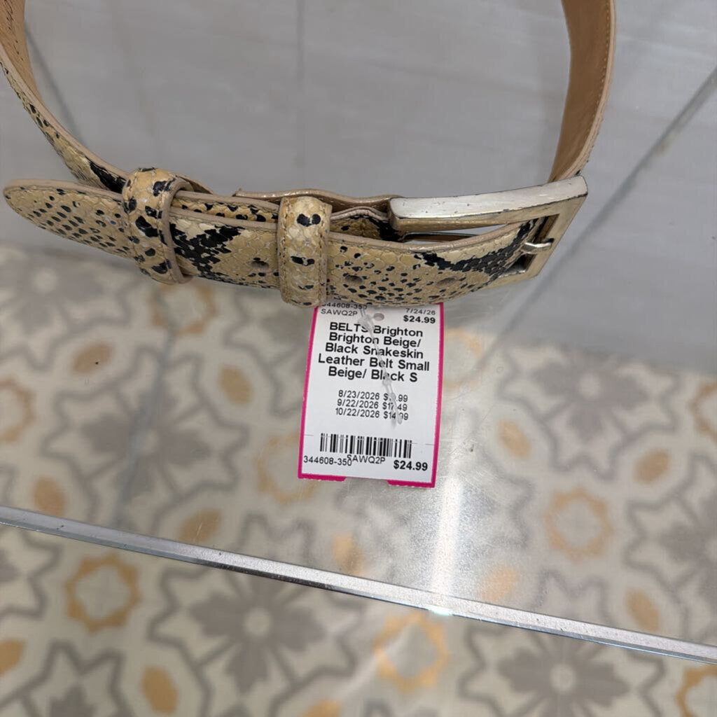 Brighton Beige/ Black Snakeskin Leather Belt Small