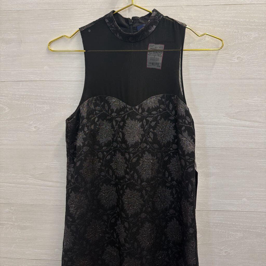 W by Worth Black Metallic Print Sleeveless Mock Neck Dress 0