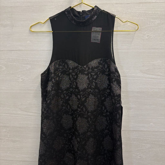 W by Worth Black Metallic Print Sleeveless Mock Neck Dress 0