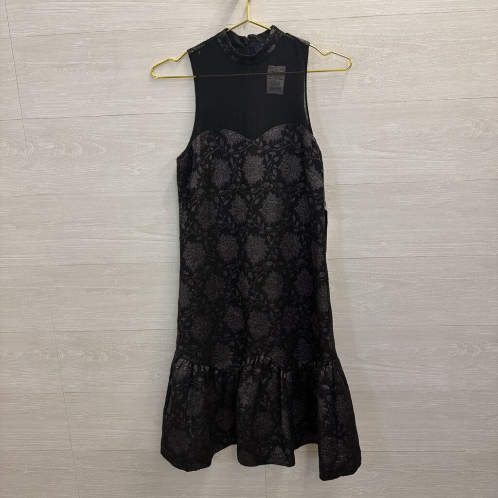 W by Worth Black Metallic Print Sleeveless Mock Neck Dress 0
