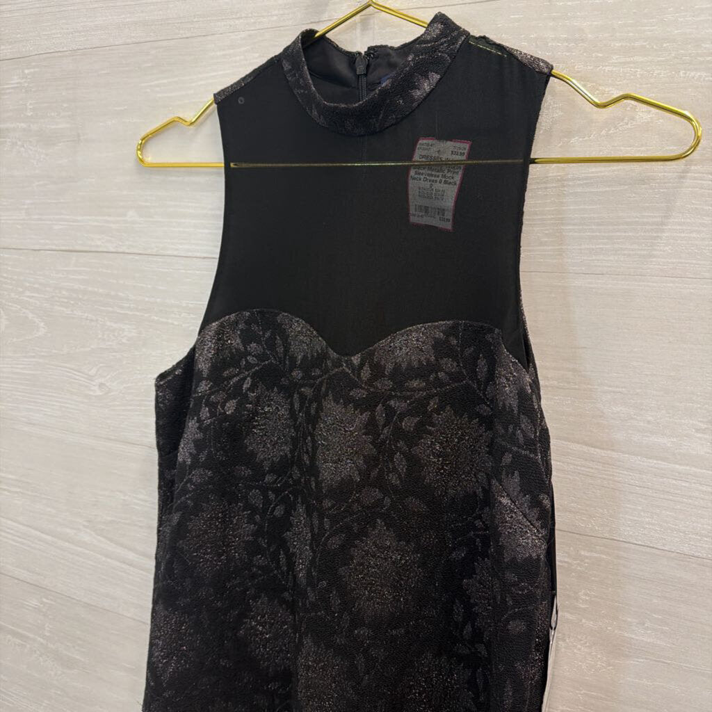 W by Worth Black Metallic Print Sleeveless Mock Neck Dress 0