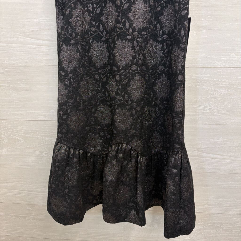 W by Worth Black Metallic Print Sleeveless Mock Neck Dress 0