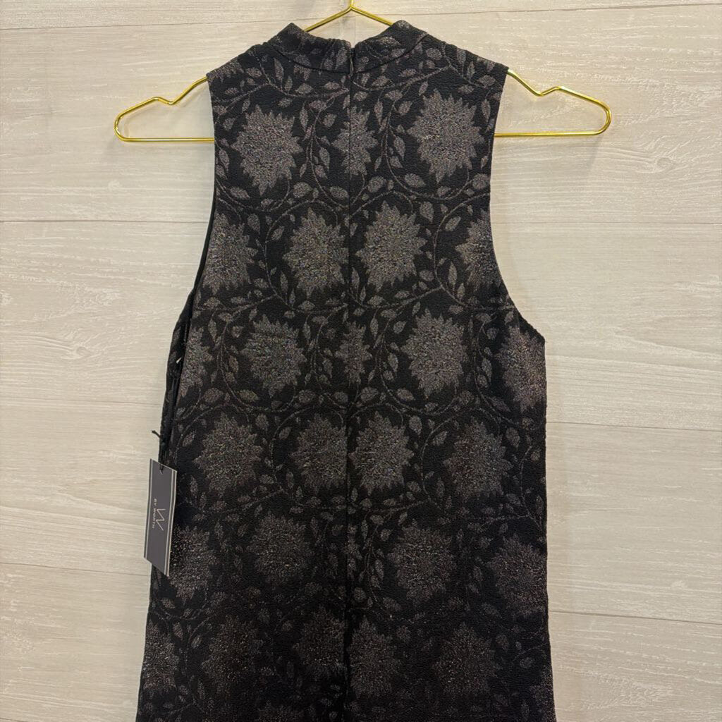 W by Worth Black Metallic Print Sleeveless Mock Neck Dress 0