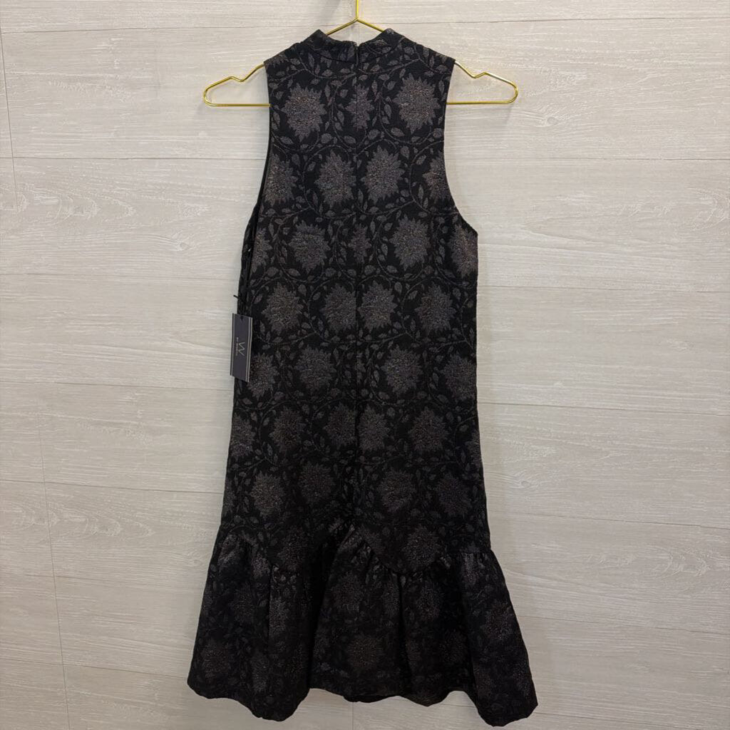 W by Worth Black Metallic Print Sleeveless Mock Neck Dress 0