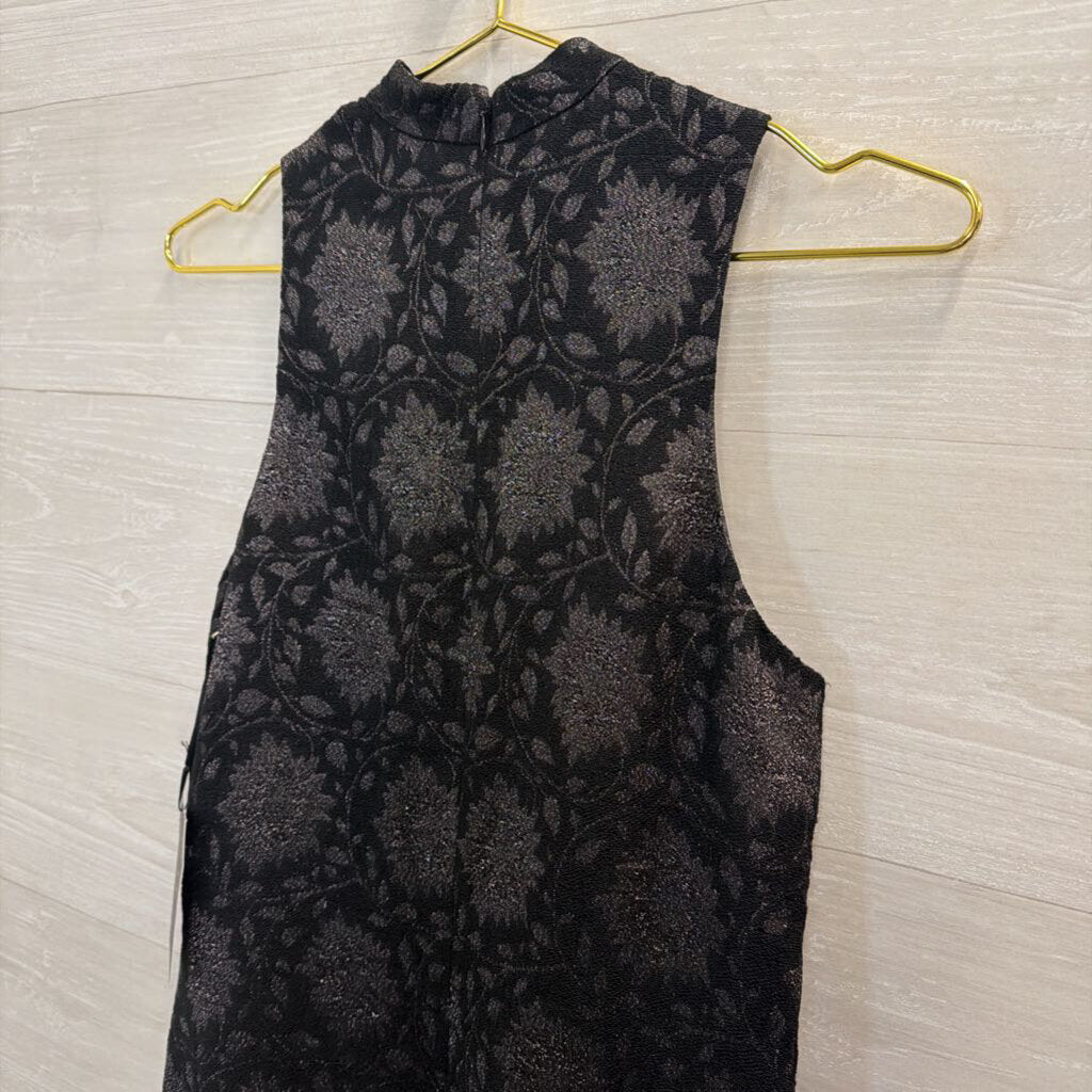 W by Worth Black Metallic Print Sleeveless Mock Neck Dress 0