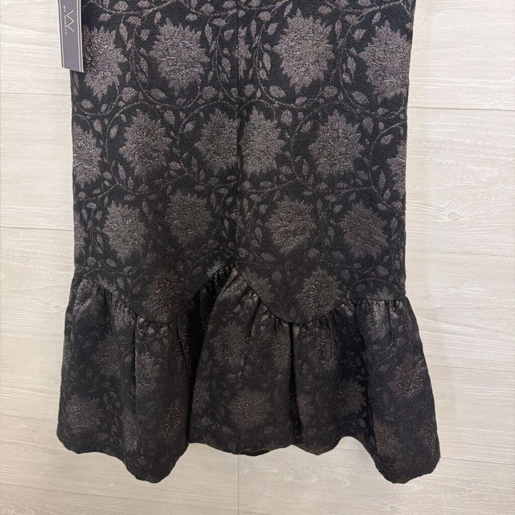 W by Worth Black Metallic Print Sleeveless Mock Neck Dress 0