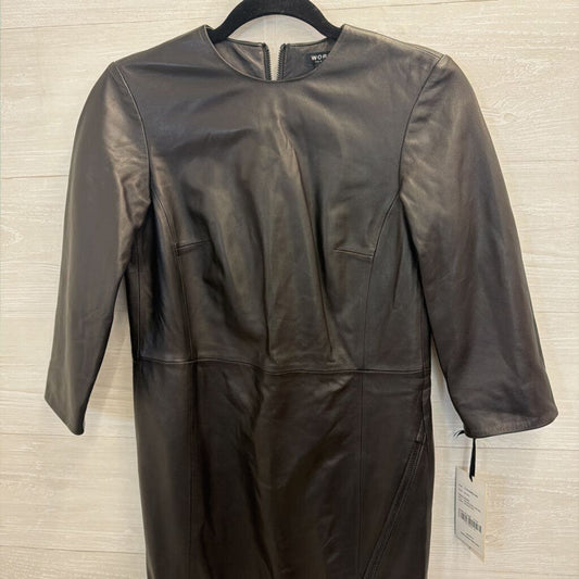 Worth New York Black 100% Leather Long Sleeve Dress X0