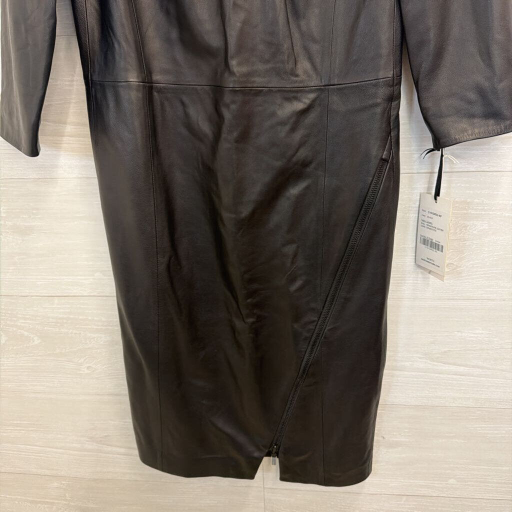 Worth New York Black 100% Leather Long Sleeve Dress X0