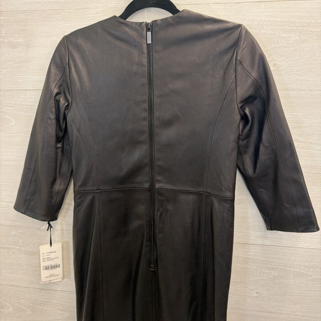 Worth New York Black 100% Leather Long Sleeve Dress X0