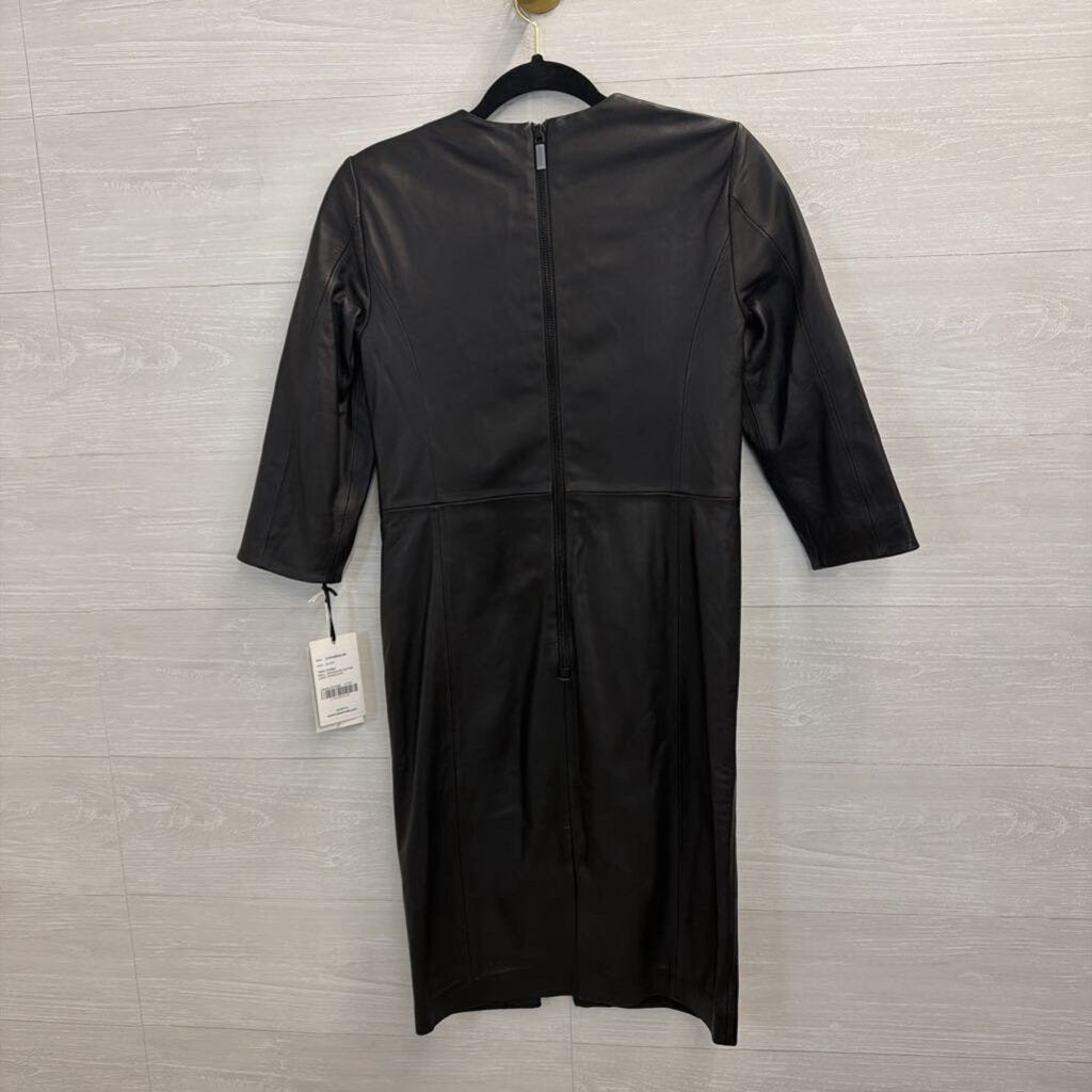 Worth New York Black 100% Leather Long Sleeve Dress X0
