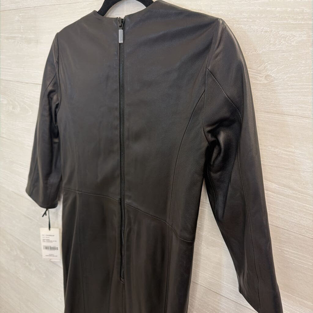 Worth New York Black 100% Leather Long Sleeve Dress X0