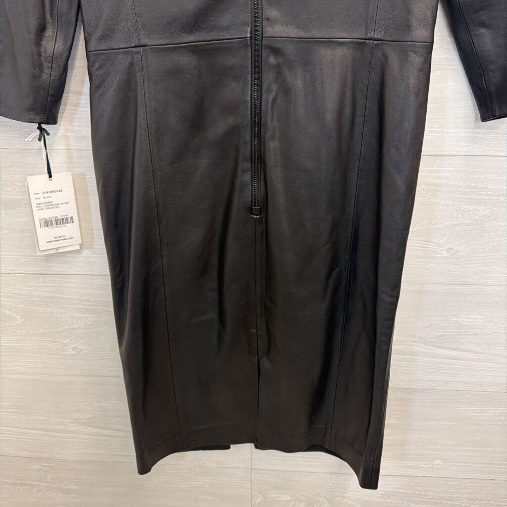 Worth New York Black 100% Leather Long Sleeve Dress X0