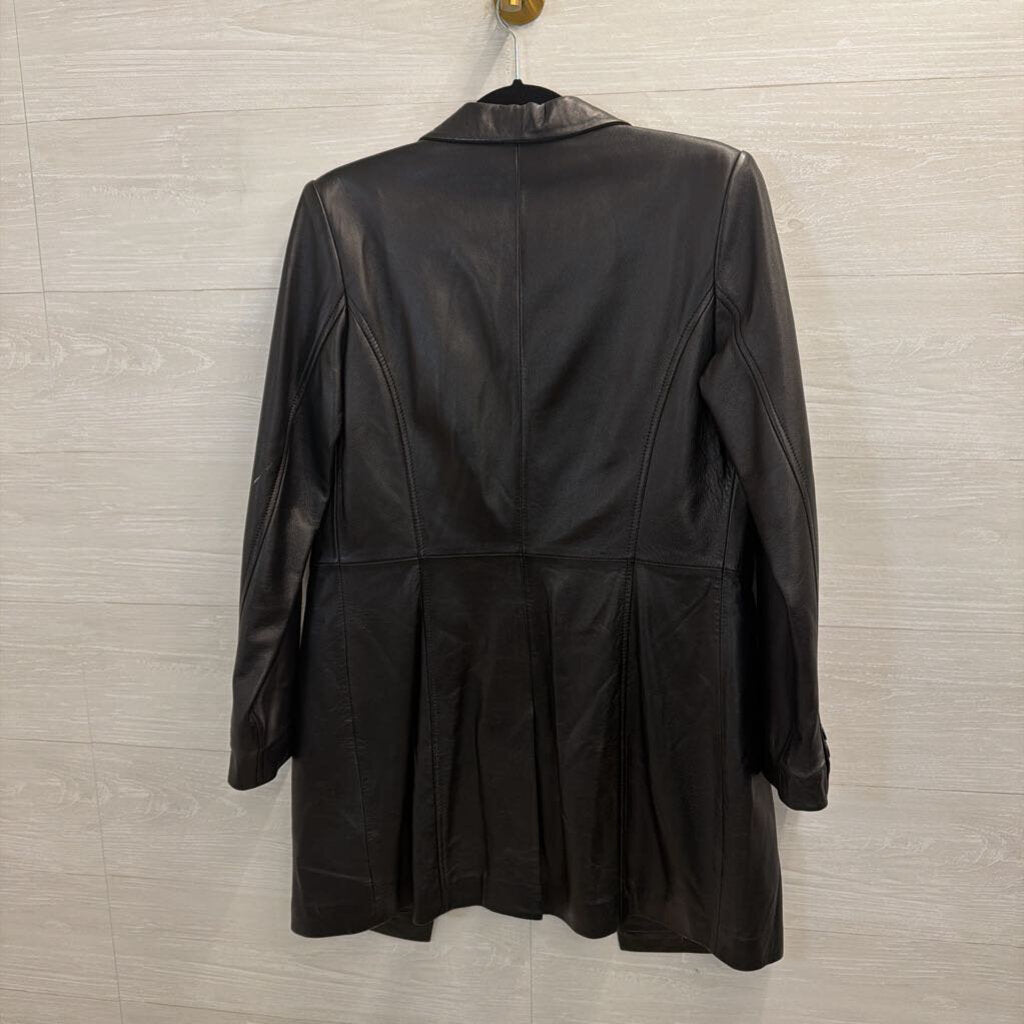 Kenneth Cole Black 100% Leather Long Button Front Jacket Extra Small