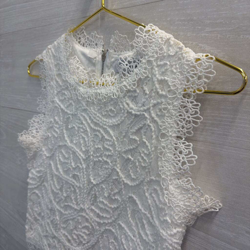 White Textured Lace Cropped Sleeveless Top Extra Small