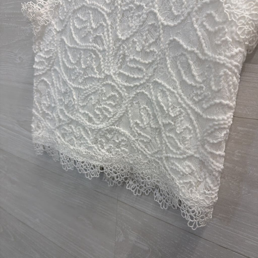 White Textured Lace Cropped Sleeveless Top Extra Small