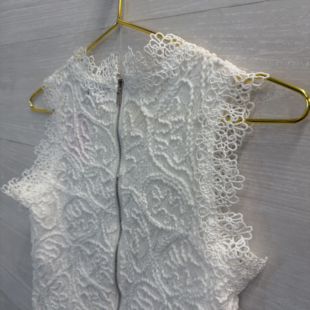 White Textured Lace Cropped Sleeveless Top Extra Small