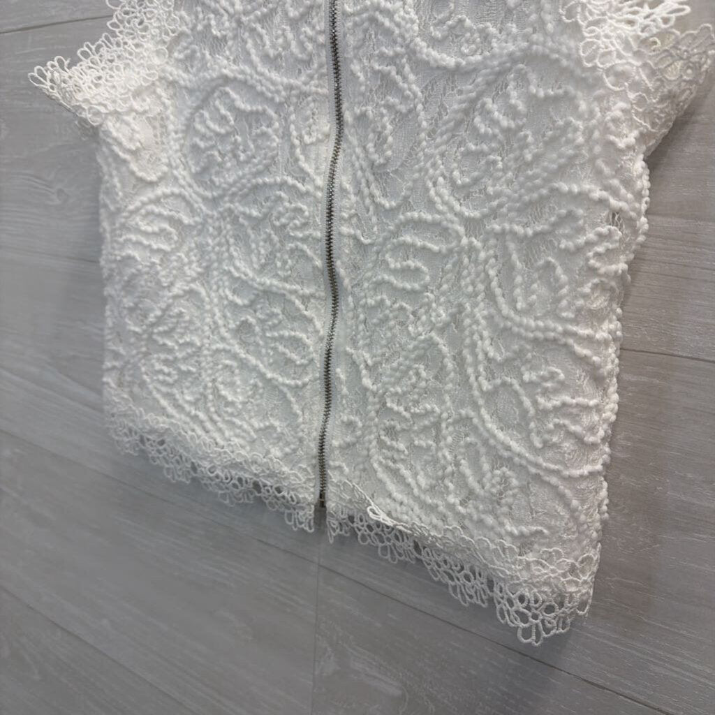 White Textured Lace Cropped Sleeveless Top Extra Small