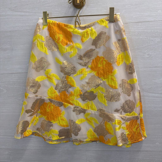 Maeve Beige/ Metallic Yellow Floral Print Skirt 0