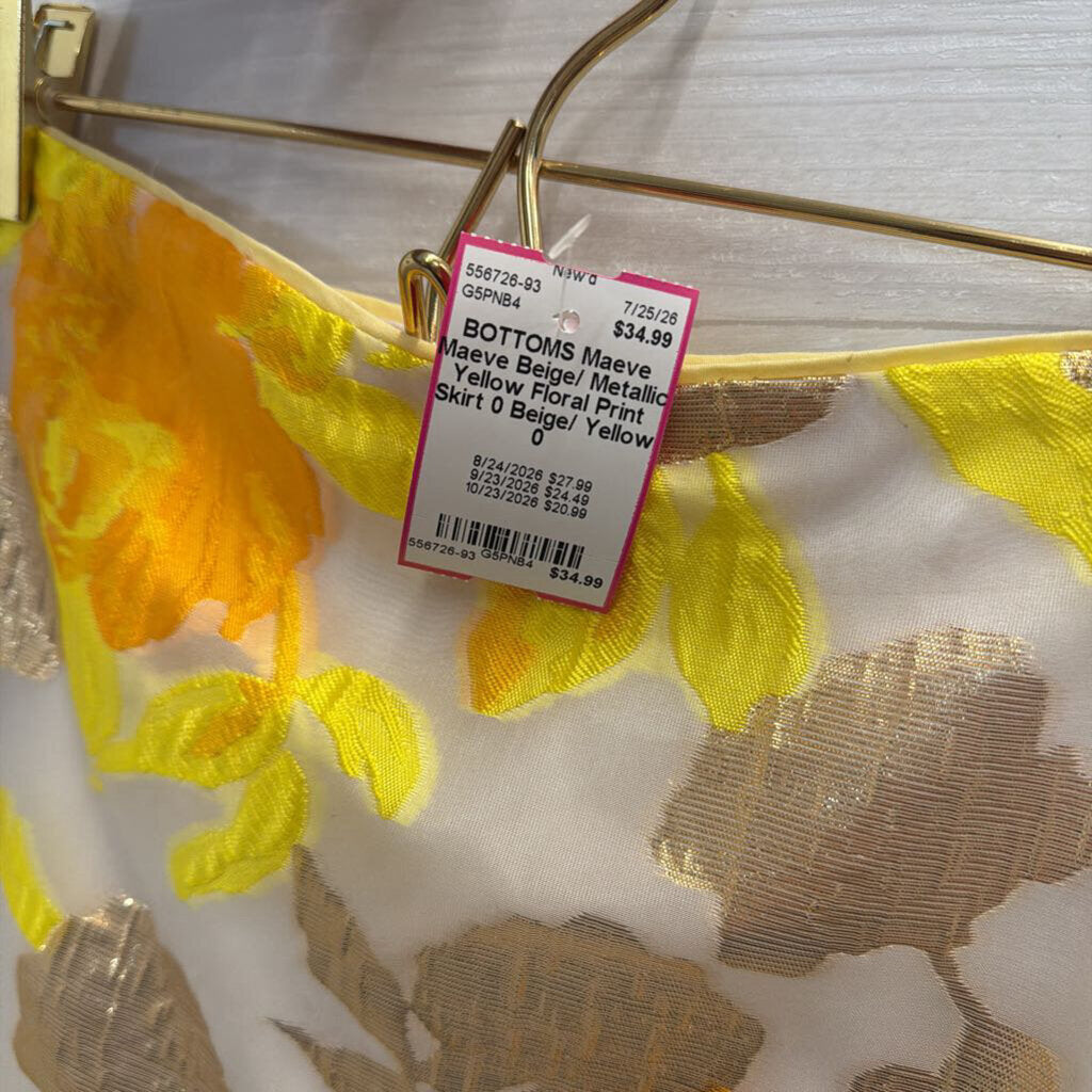 Maeve Beige/ Metallic Yellow Floral Print Skirt 0