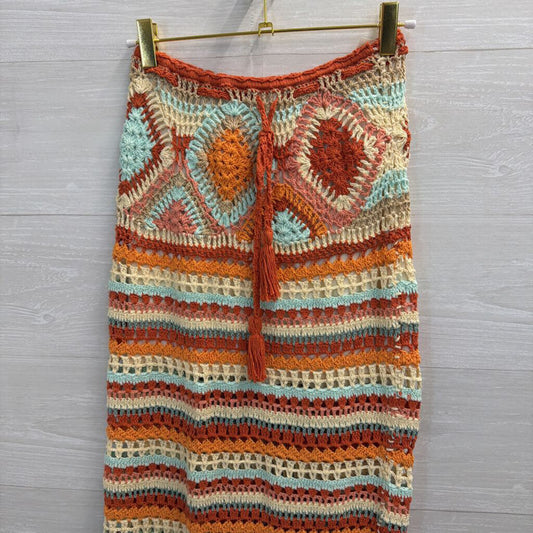 Flook Orange/ Multi Striped Knit Maxi Skirt Extra Small