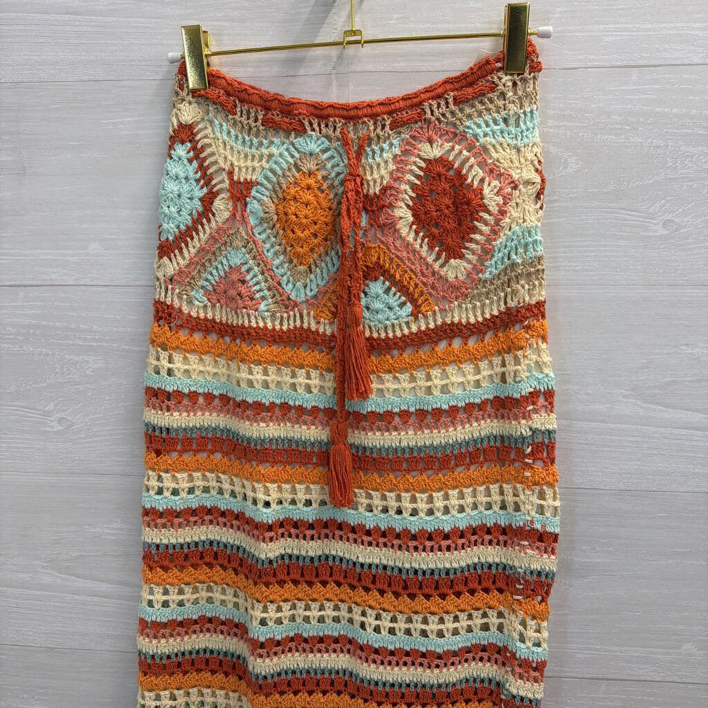 Flook Orange/ Multi Striped Knit Maxi Skirt Extra Small