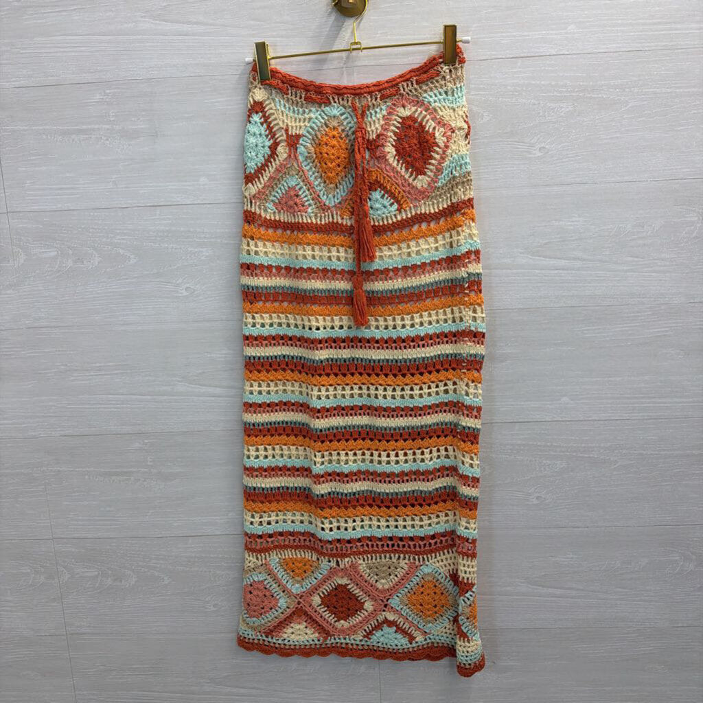 Flook Orange/ Multi Striped Knit Maxi Skirt Extra Small
