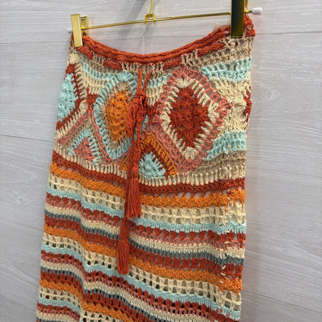 Flook Orange/ Multi Striped Knit Maxi Skirt Extra Small