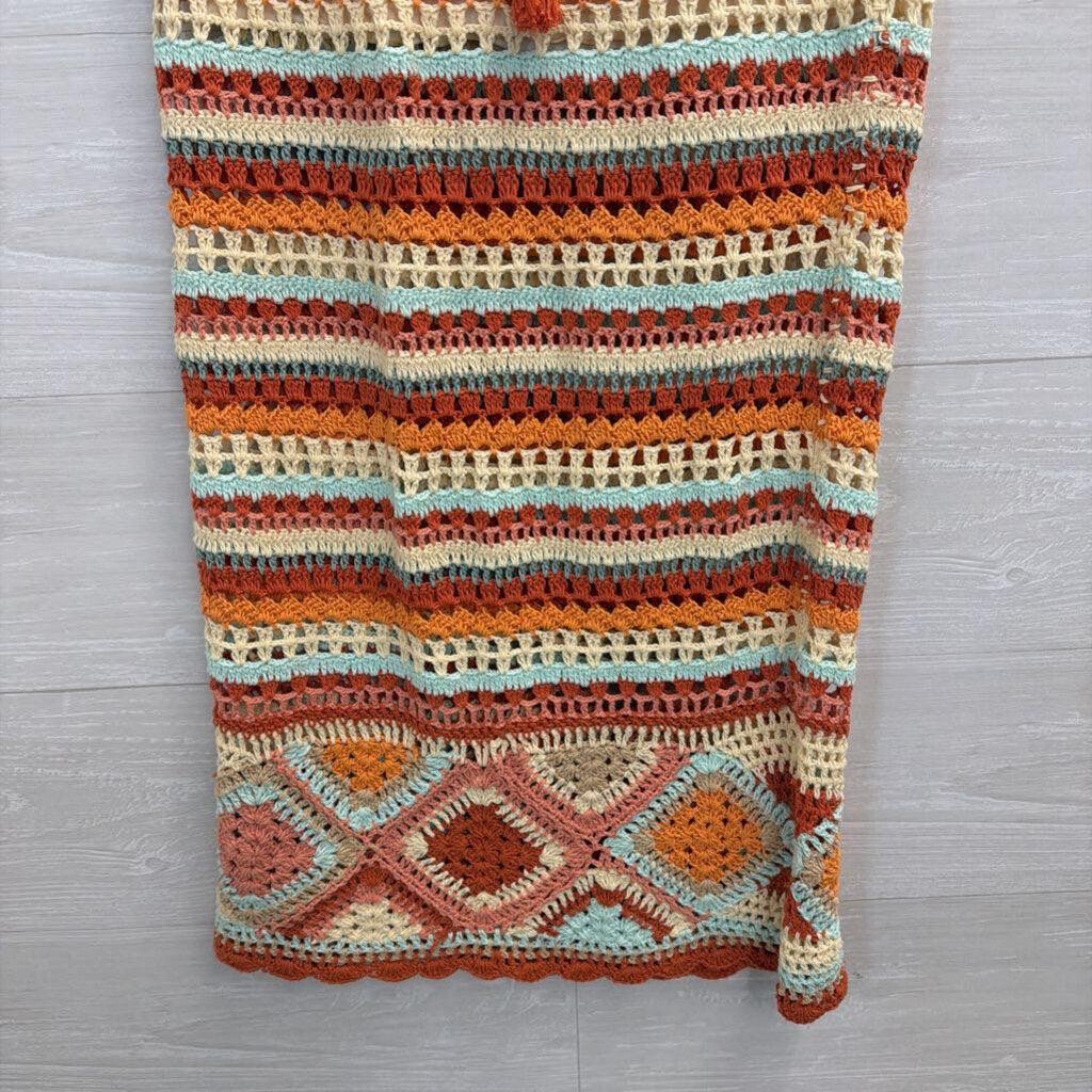 Flook Orange/ Multi Striped Knit Maxi Skirt Extra Small