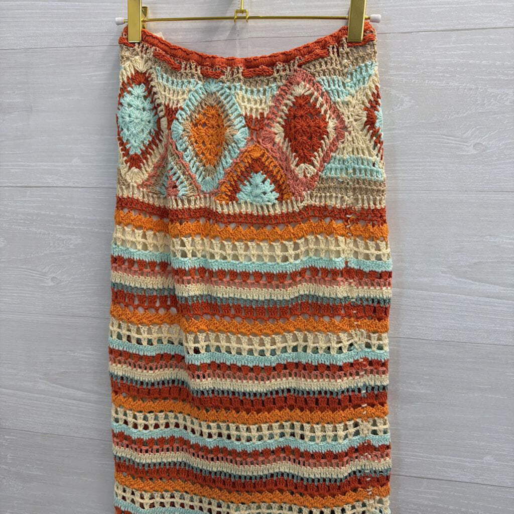 Flook Orange/ Multi Striped Knit Maxi Skirt Extra Small