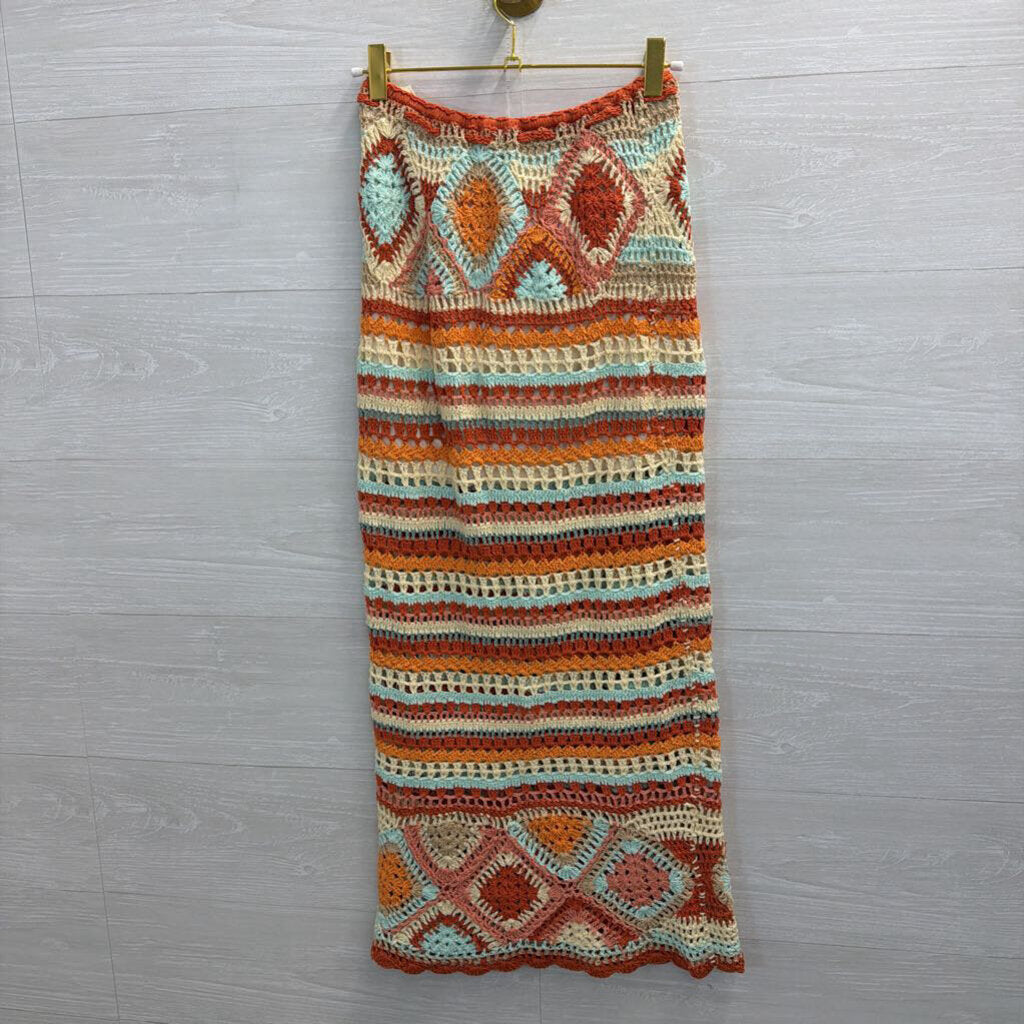 Flook Orange/ Multi Striped Knit Maxi Skirt Extra Small