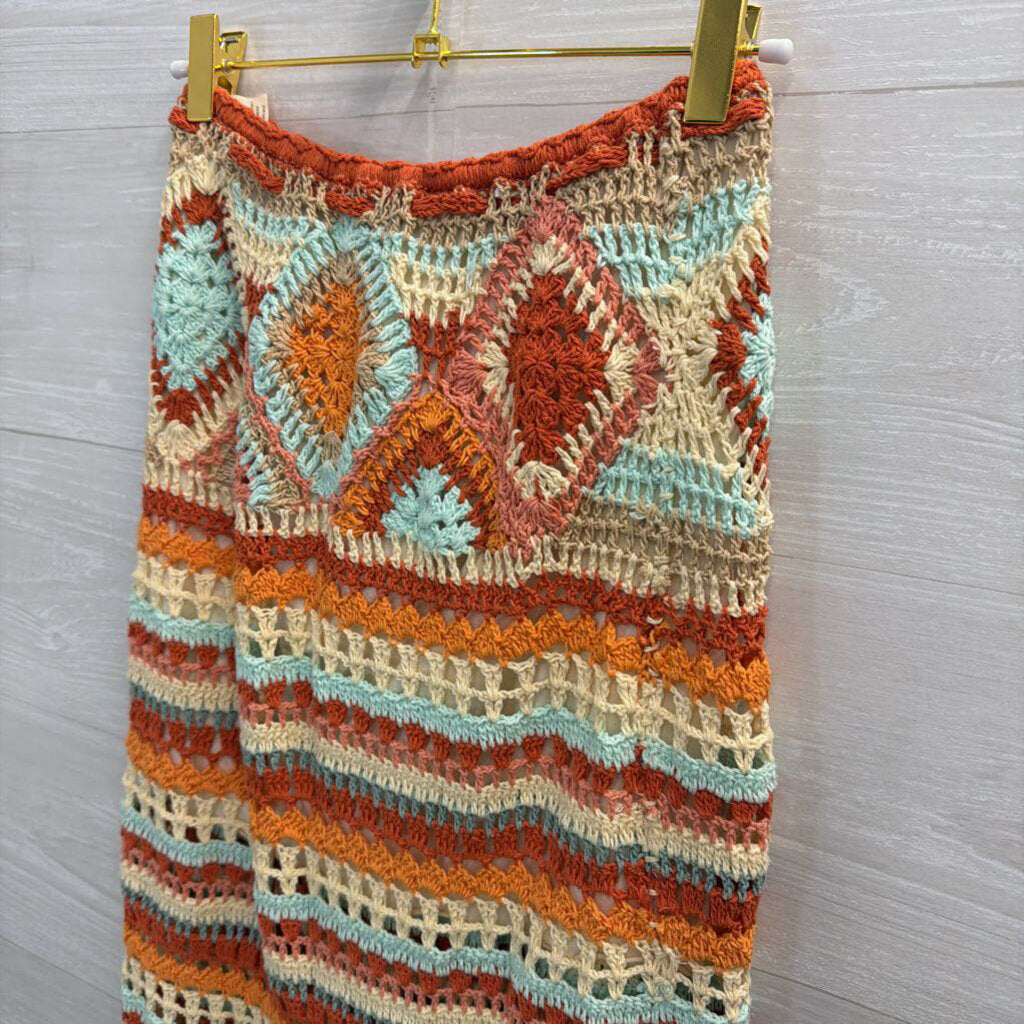 Flook Orange/ Multi Striped Knit Maxi Skirt Extra Small
