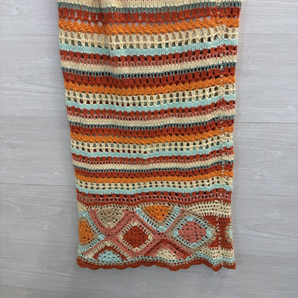 Flook Orange/ Multi Striped Knit Maxi Skirt Extra Small