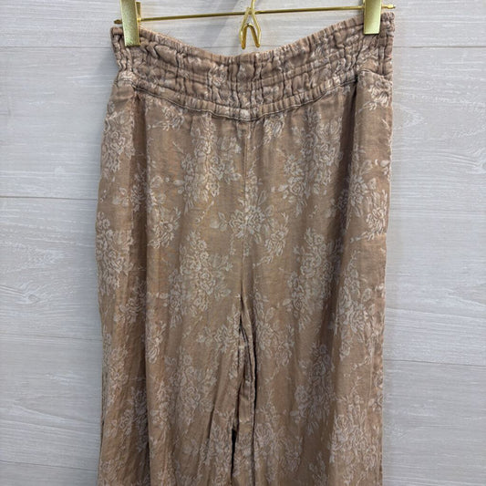 Anthropologie Beige/ White Print Wide Leg Pull On Pants XXS