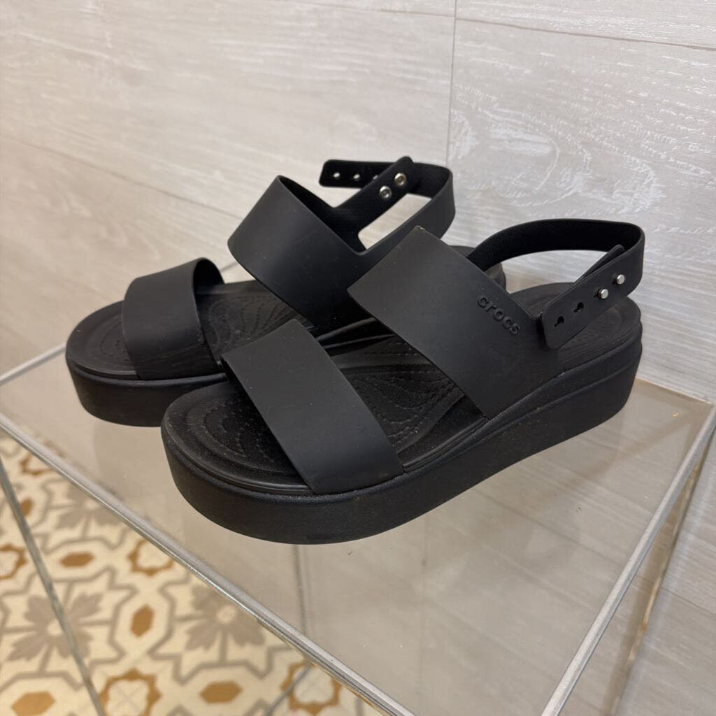 Crocs Black Brooklyn Low Wedge Sandals 8