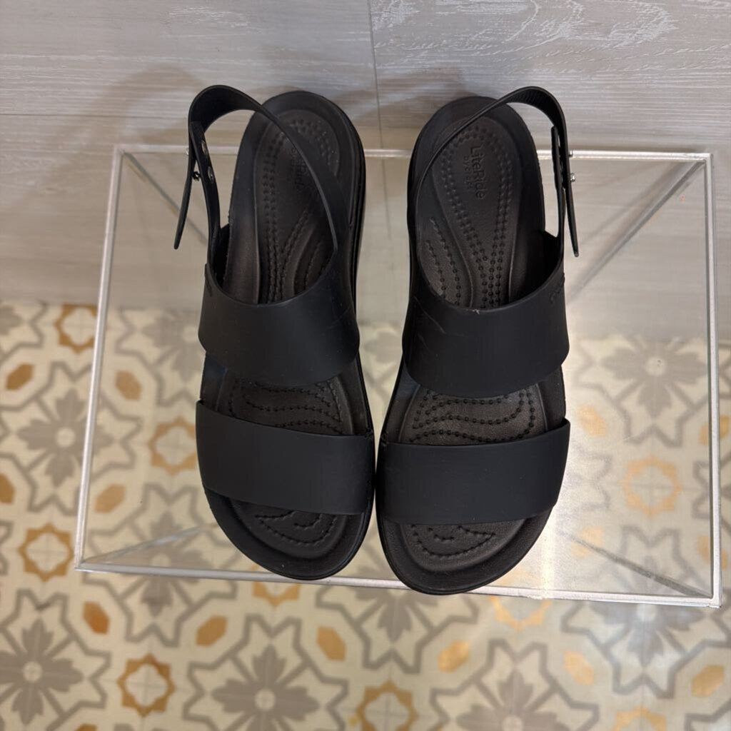 Crocs Black Brooklyn Low Wedge Sandals 8
